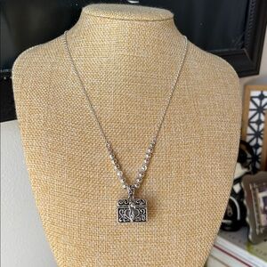 NWT Silver  Beaded Necklace with Ornate Box Pendant Holding the Lord’s Prayer